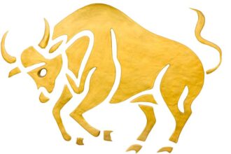 Egy stilizált arany Bika szimbólum, amely a Bika férfi erősségeit és stabilitását szimbolizálja.