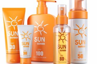 Különböző SPF értékű napvédő krémek és spray-k, amelyek segítenek a bőr védelmében a nap káros hatásaitól.