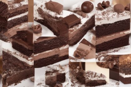 Különböző csokitorták és édességek gyönyörű összeállítása