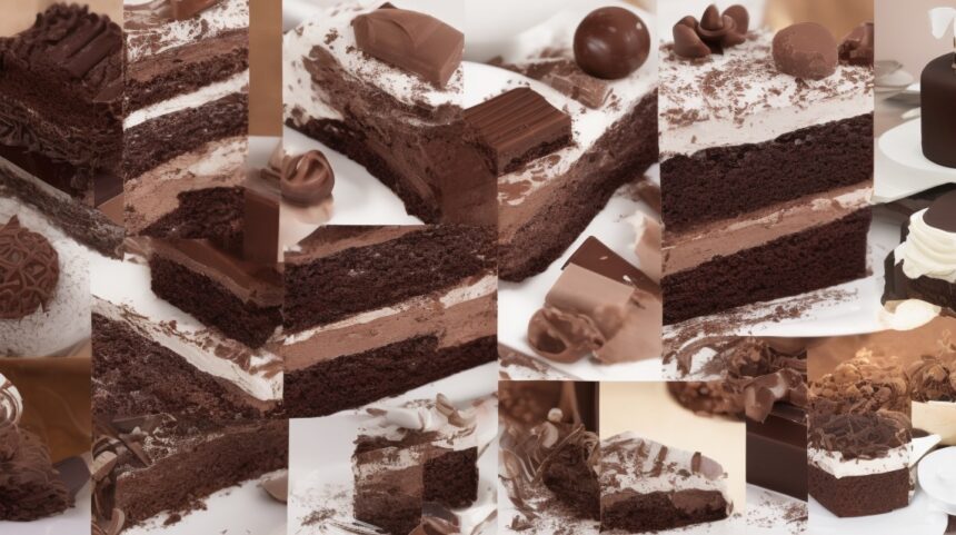 Különböző csokitorták és édességek gyönyörű összeállítása