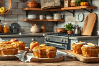 Finom almás sütemények friss almával a konyhában