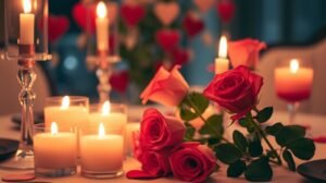 womensway 134 Gyertyák és rózsák romantikus Valentin-napi dekoráció