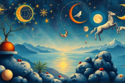 Asztrológiai ábrázolás a csillagjegyek világával.