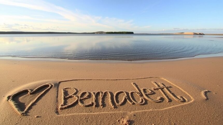Homokban írt Bernadett név, tengerparti tájban