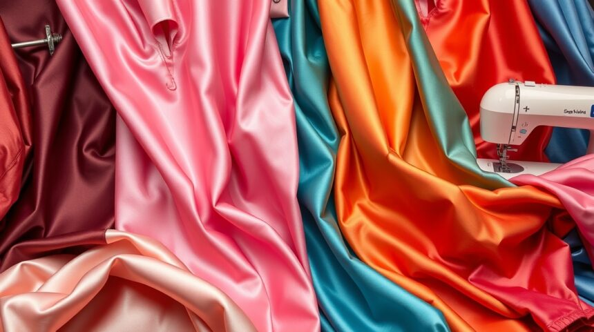 Mit készíthetünk szatén anyagból? 1 Szatén anyagok különböző színekben és egy varrógép