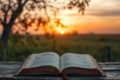 Nyitott könyv Anna név jelentésével naplementében