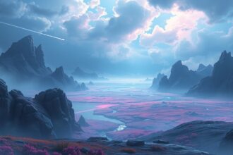 Meseszép táj varázslatos színekkel és felhőkkel.