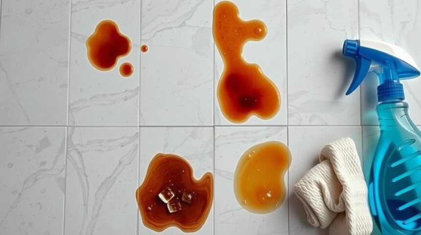Házi tippek kólafoltok eltávolításához: Átfogó útmutató minden felületre 1 Kólafoltok a csempén és tisztítószer készlet