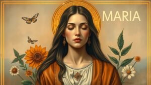 Mária nevének szimbolikája és jelentése virágokkal és pillangókkal