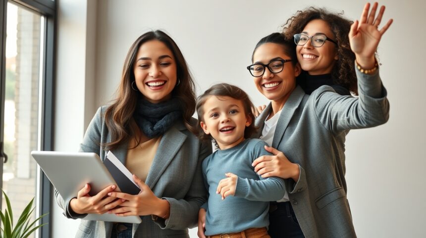 Nők boldogan, középen egy gyermek, a kiteljesedés és önmegvalósítás témájában