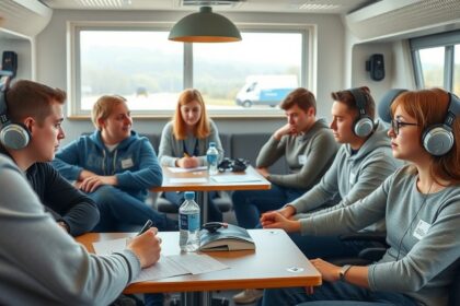 Fiatalok KRESZ-oktatáson, zenehallgatás közben