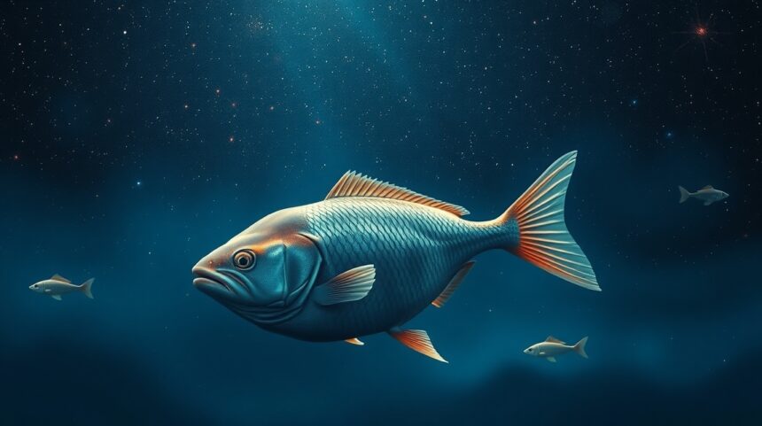 Halak csillagjegyhez kapcsolódó víz alatti táj háttérrel