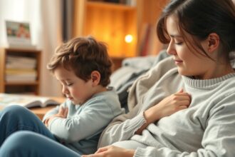 Szorongó gyermek támogatása anya mellett ülve