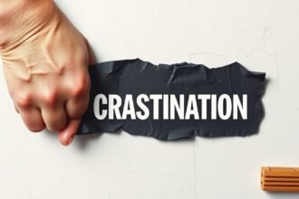 Kéz, amely összeszorítja a késlekedés szót, motiváció és önfejlesztés