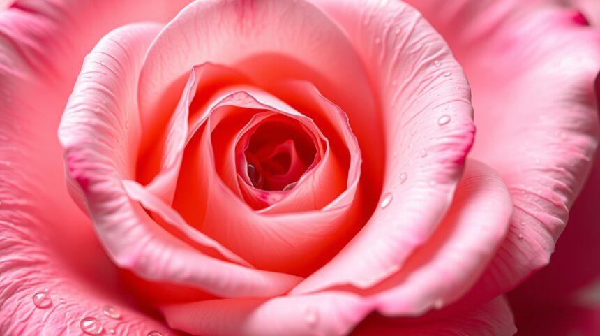 Rózsa közelről, cseppekkel a szirmokon, friss és gyönyörű.