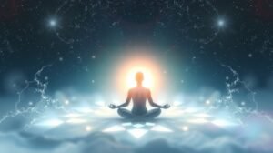 Meditáló személy energetikai védelem és spiritualitás témában