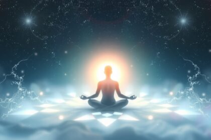 Meditáló személy energetikai védelem és spiritualitás témában