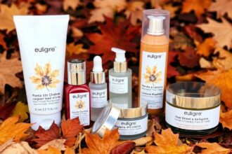 Őszi szépségápolási termékek különböző bőrápolási megoldásokkal.