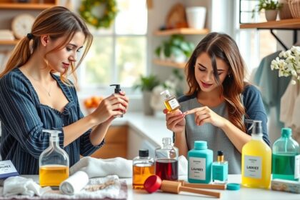 Nők mosóparfüm felfedezés közben otthoni környezetben.