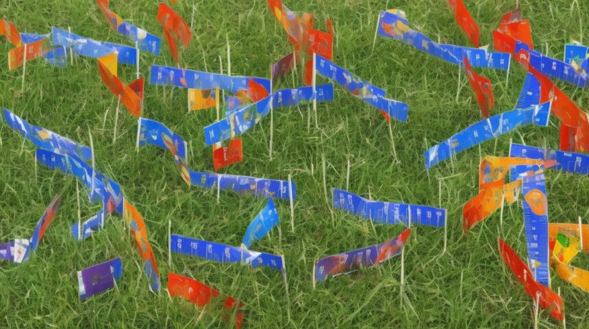 Fűben elhelyezett mérőszalagok, amelyek a felnőtt magasság előrejelzését segítik.