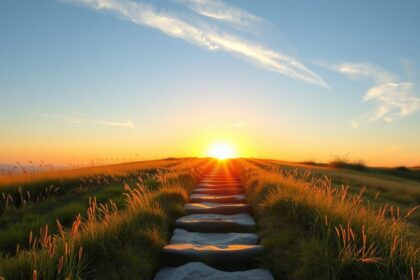 Naplemente egy lépcsősoron, amely az egészséges életmódhoz vezet.