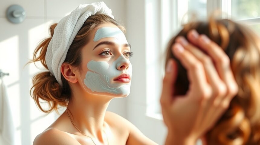 Mikor és hogyan érdemes hajmaszkot alkalmazni? 1 Nő hajmaszkot alkalmaz a fürdőszobában, hajápolás