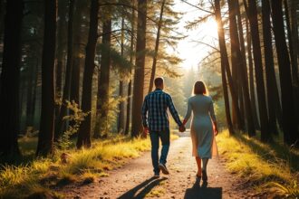 Párkapcsolat helyreállítása nehéz időszak után a természetben.