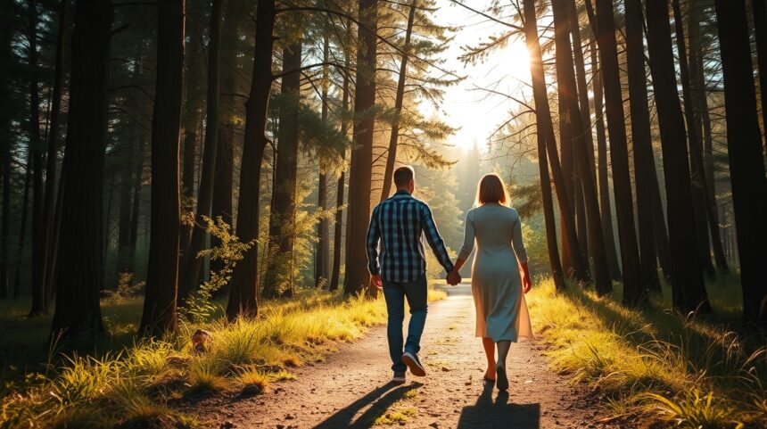 Párkapcsolat helyreállítása nehéz időszak után a természetben.