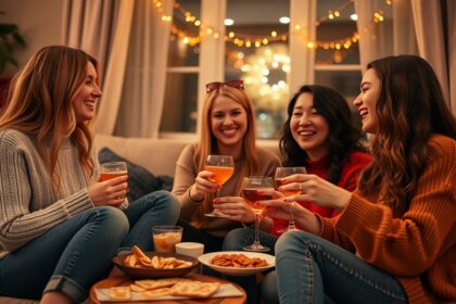 Négy barát ünnepli a lányok estéjét egy otthoni partin.