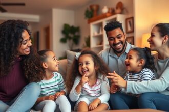 Családi pillanat újraházasodó szülőkkel és gyermekekkel.