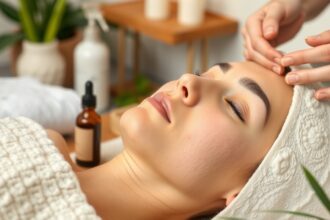 Nő bőrápolását végzik tea tree olajjal és aloe verával.