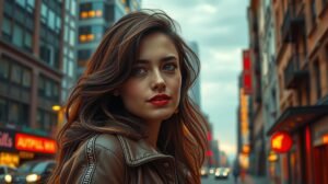 Harmincas nő városi környezetben, haját hordja szabadon