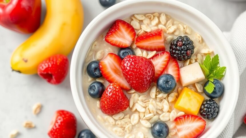 Zabpehely gyümölcsökkel és egészséges összetevőkkel