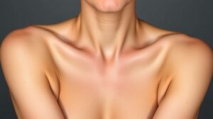 Selymes bőr a nyakon és a vállon, a teljes bőrápolás eredménye.