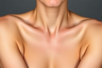 Selymes bőr a nyakon és a vállon, a teljes bőrápolás eredménye.