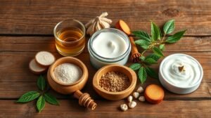 Kézkrém elkészítéséhez szükséges természetes alapanyagok.