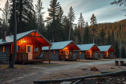 Tematikus kempingházikók a természetben, modern kényelmet kínálva.