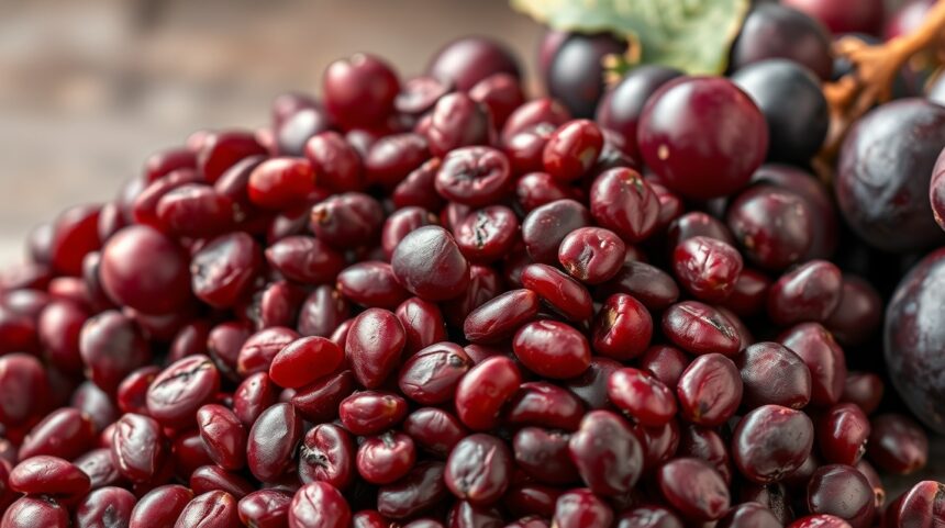 Vörösszőlőmagok közelről, gazdag antioxidáns forrás