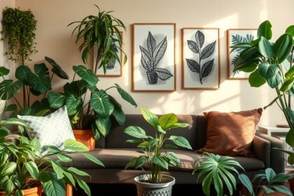 Bőséges növények egy kellemes lakásbelsőben, pszichológiai hatásokkal.