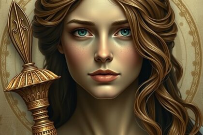 Veronika név jelentése, női figura győzelmet szimbolizáló fegyverrel.