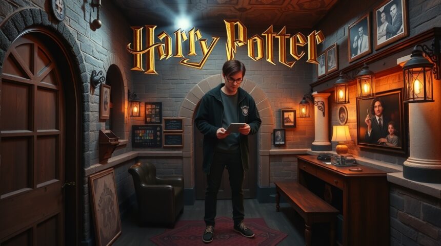 Harry Potter szabadulószoba élmény egy fiatalemberrel, aki rejtélyes fejtörőket old meg.