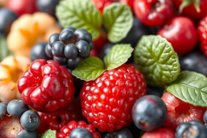 Friss bogyós gyümölcsök, köztük málna, áfonya és szeder