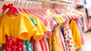 womensway 138 Színes gyermekruházat egy boltban, kényelem és stílus.