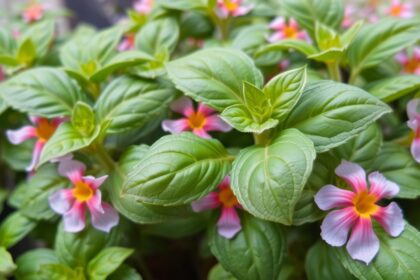 Friss bazsalikom levelek és virágok közelről