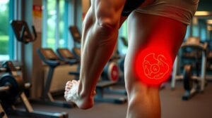 Edzés során prolifáló köszvény tünetei a térd környékén.