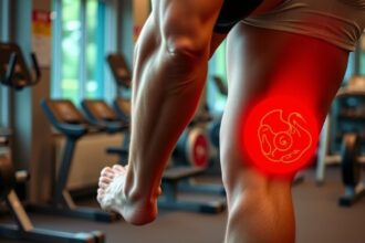 Edzés során prolifáló köszvény tünetei a térd környékén.