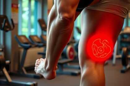 Edzés során prolifáló köszvény tünetei a térd környékén.