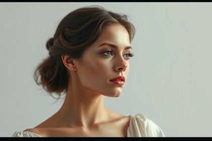 Dóra név jelentése és eredete képen egy fiatal nő profilban.