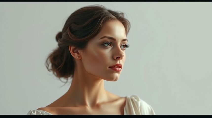 Dóra név jelentése és eredete képen egy fiatal nő profilban.