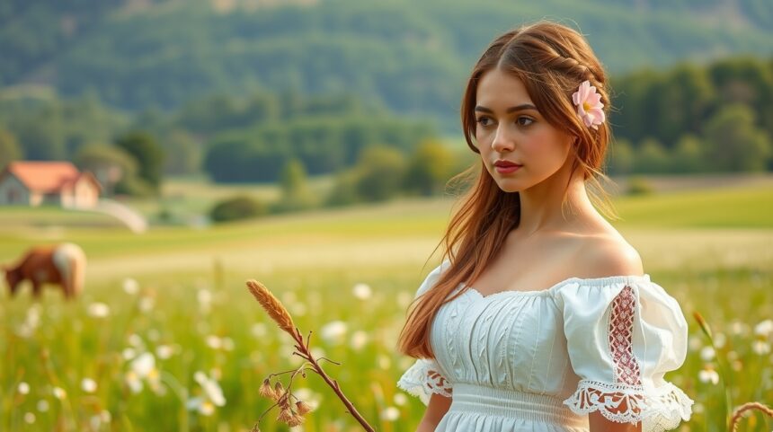 Ráhel név: jelentése, eredete és népszerűsége 1 Fiatal nő virágzó mezőn, Ráhel név jelentése és eredete